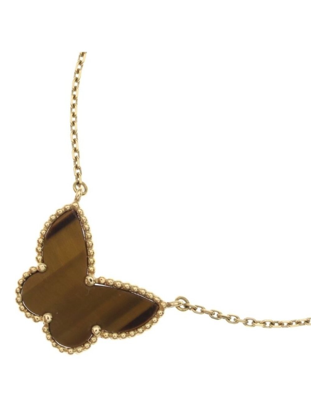 Van Cleef & Arpels Lucky Alhambra Papillon Tiger's Eye Pendant Chain